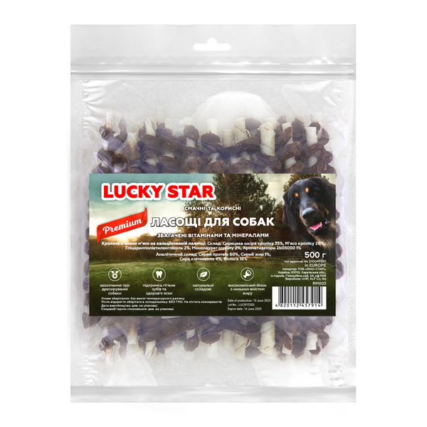 Lucky Star Кальцієва палиця з намоткою кролячого м`яса для собак - 500 - 28-33 - Зіп-пакет - Китай - Для будь-якого віку - 11-12 - 2 RM003 фото