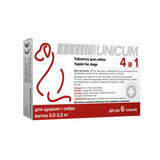 Таблетка UNICUM 4 в 1 (від бліх, кліщів, гільмінтів, з пробіотиком) - 1 - Україна - Для цуценят та дорослих собак - 4в1 (від бліх, кліщів та гельмінтів з пробіотиком) - UNICUM - 0,5-2,5 UN-109 фото