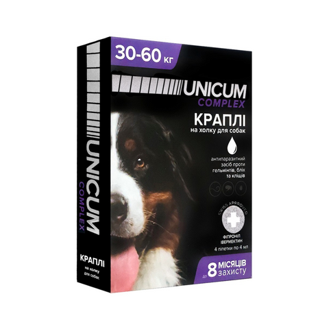 Краплі від бліх, кліщів та гельмінтів на холку UNICUM COMPLEX - 4 - Україна - Дорослі - Від бліх, кліщів та гельмінтів - UNICUM COMPLEX - 4 - 30-60 UN-090 фото